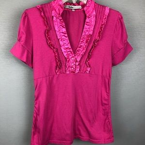 Yom_Yom Pink T-Shirt Satin/Ruffles. SZ M